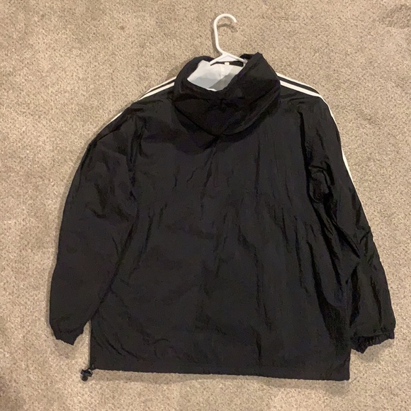 Vintage Adidas Black White Windbreaker Pullover Jacket w/ Hood Soccer Size Large - Picture 2 of 5